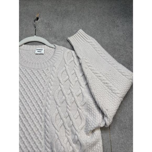 Sunday Best Merino Wool Cable Knit Sweater Tan Pullover XS Minimalist Academia - Picture 1 of 9